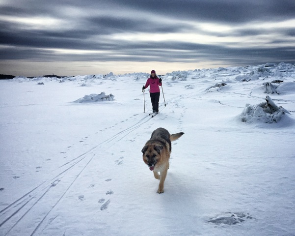 Fiona and Henry on sea ice March 1 2015